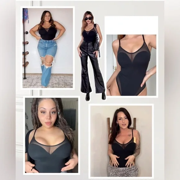 NWT Popilush Shapewear Bodysuit Tummy Control Mesh Bodysuits with Built in Bra - Picture 4 of 8